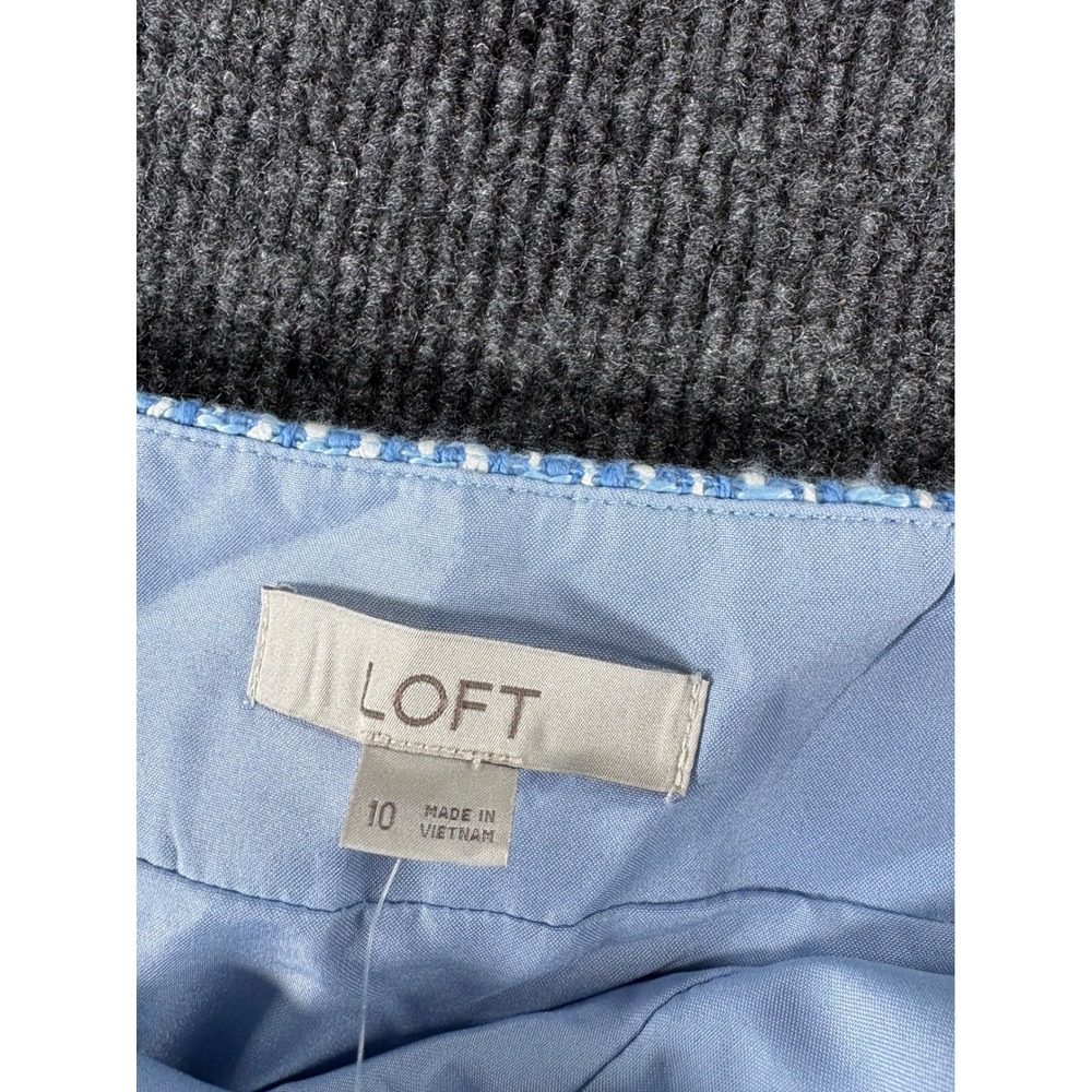 LOFT Blue White Tweed Mini Skirt NWT Size 10 A-Line‎ Textured Side Zip 36059331 - Picture 4 of 9